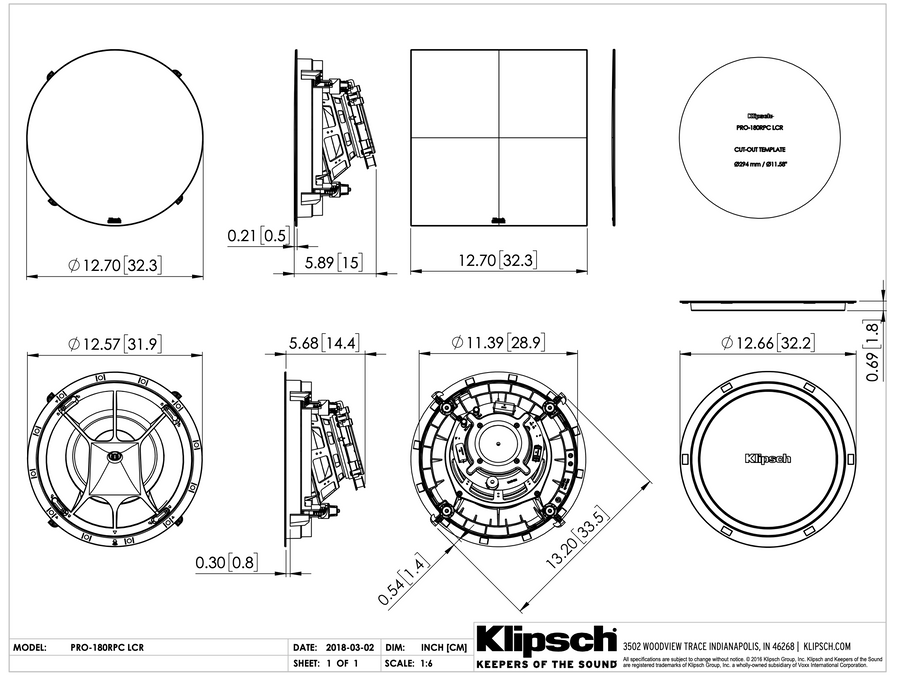 Klipsch - Custom Instal - Reference premiere - PRO 180RPC LCR - White grill (Per stuk)