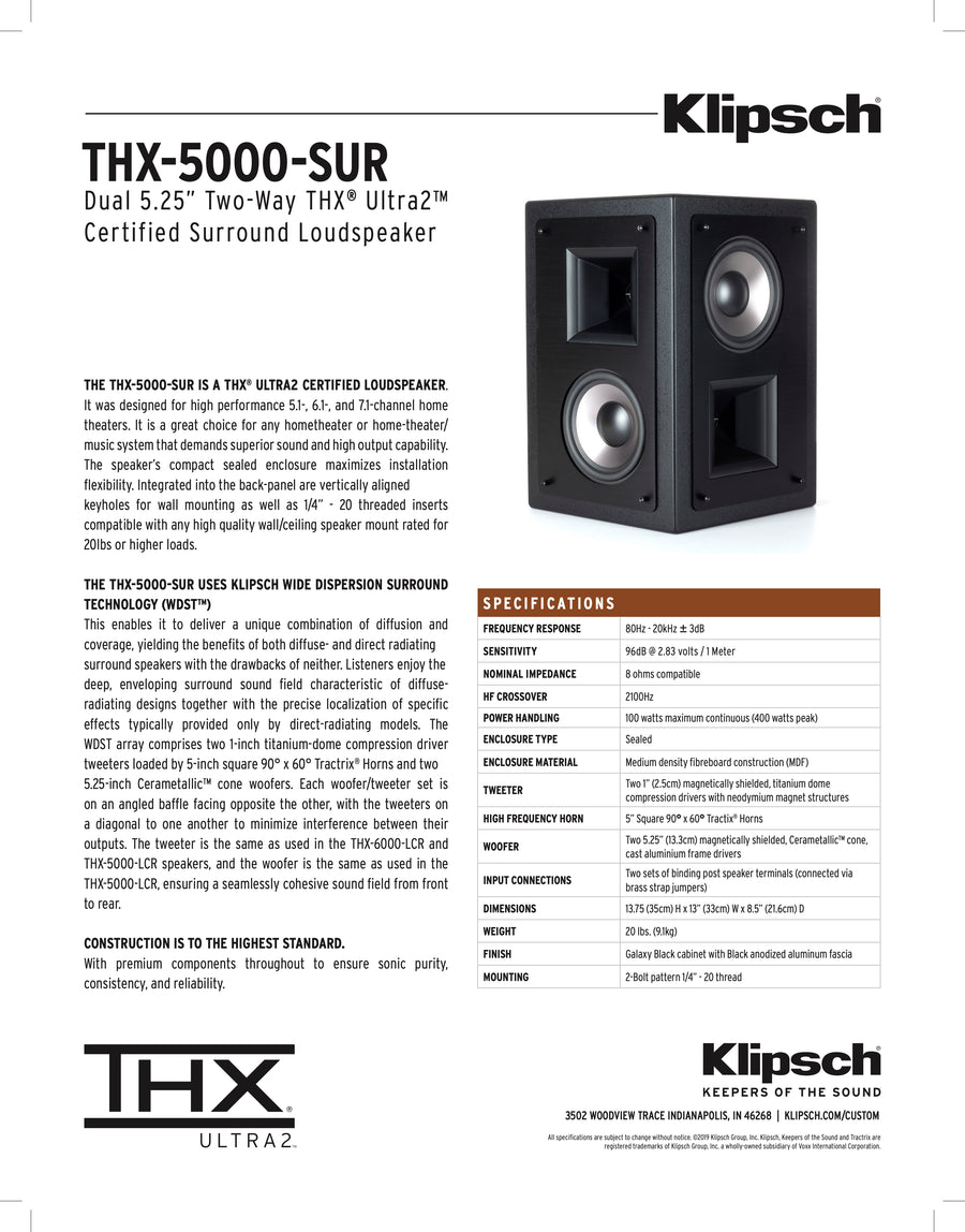 Klipsch - THX-5000-SUR SURROUND SPEAKERS (Per paar)