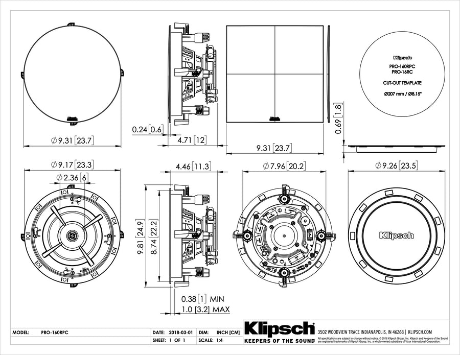 Klipsch - Custom Instal - Reference premiere - PRO 160RPC - White grill (Per stuk)