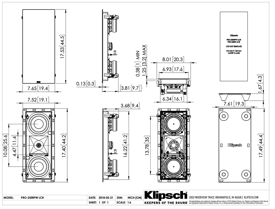 Klipsch - Custom Instal - Reference premiere - PRO 250RPW LCR - White grill (Per stuk)