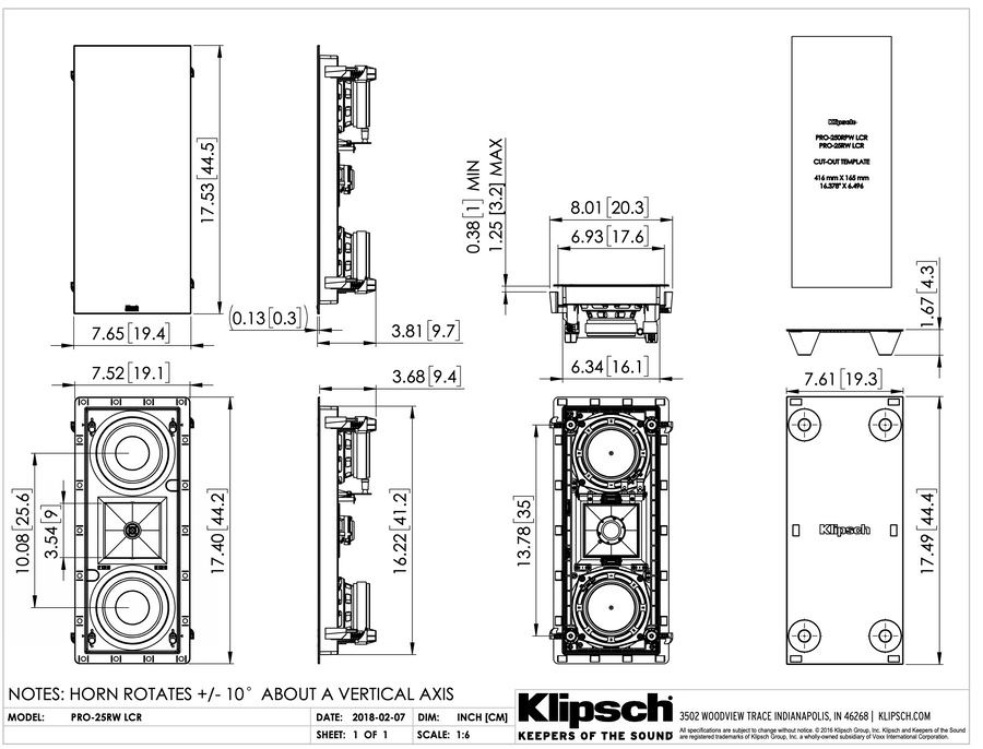 Klipsch - Custom Instal - Reference - PRO 25RW LCR - White grill (Per stuk)