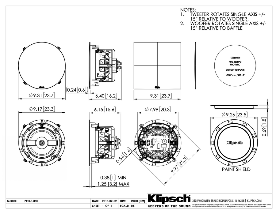 Klipsch - Custom Instal - Reference - PRO 16RC - White grill (Per stuk)