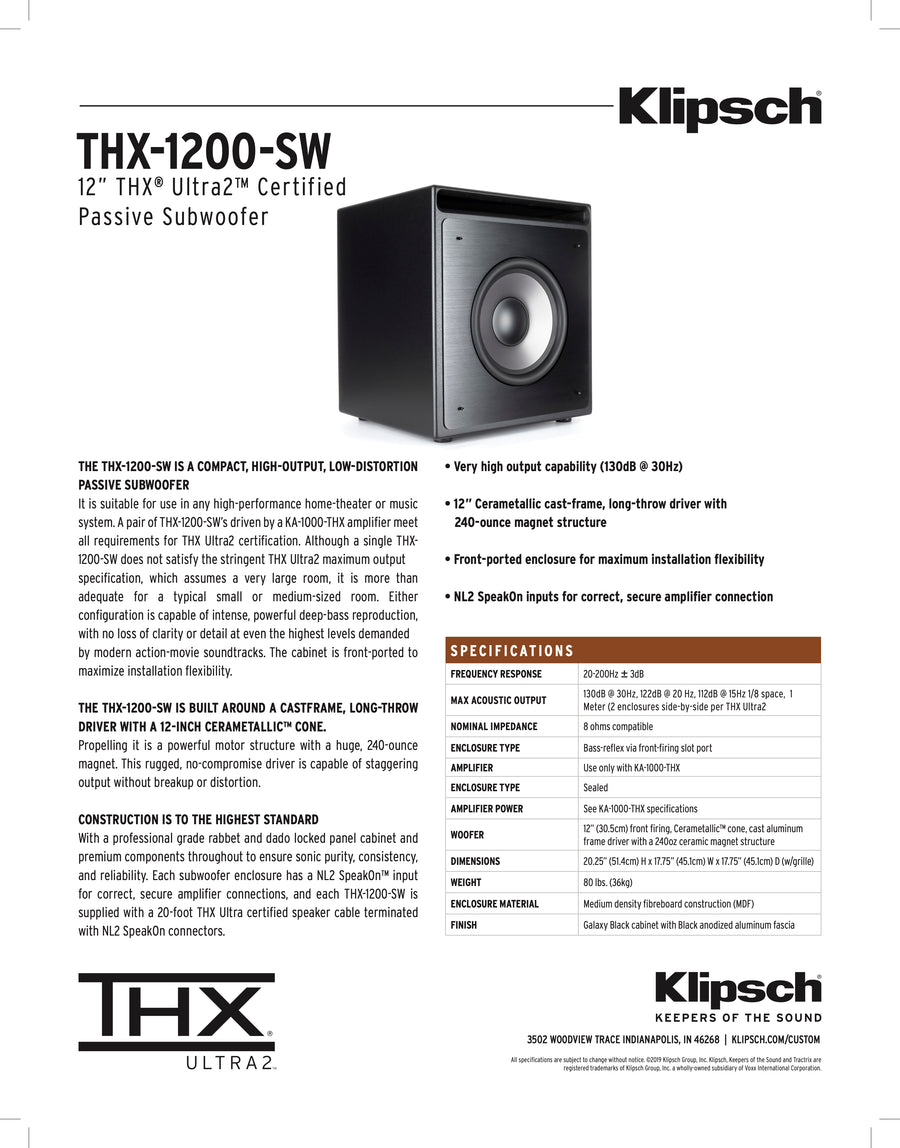 Klipsch - THX-1200-SW (Per Stuk)
