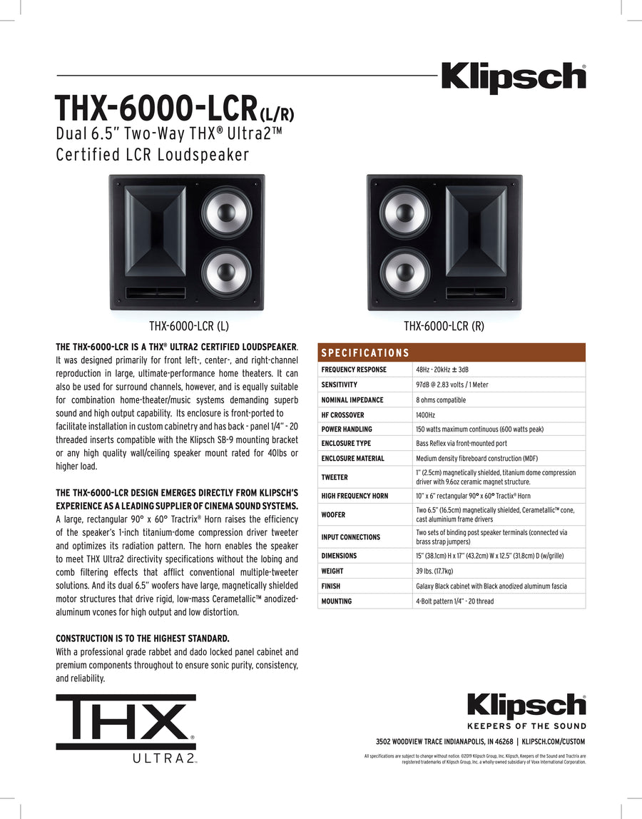 KLIPSCH - THX-6000-LCR (Per stuk)
