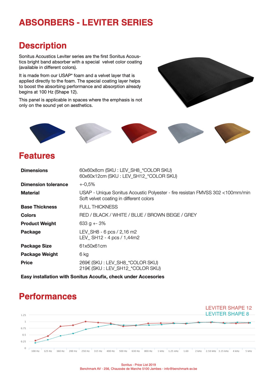 Sonitus Acoustics - Levite's shape 8 - verschillende kleuren beschikbaar - per 6